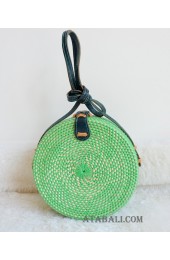 coloring rattan circle sling leather bags green color
